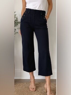 Teenflo Navy Cropped Wide Leg Capri Pants Size 10 Button Detail Made in Canada